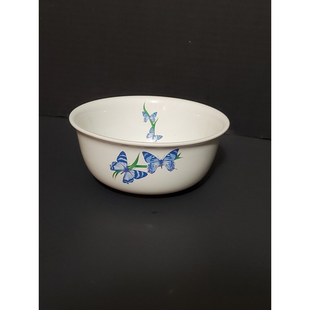 Ftd Ceramic Cereal Soup Bowl Planter Round White W/ Blue Butterfly Motifs 6" Vtg